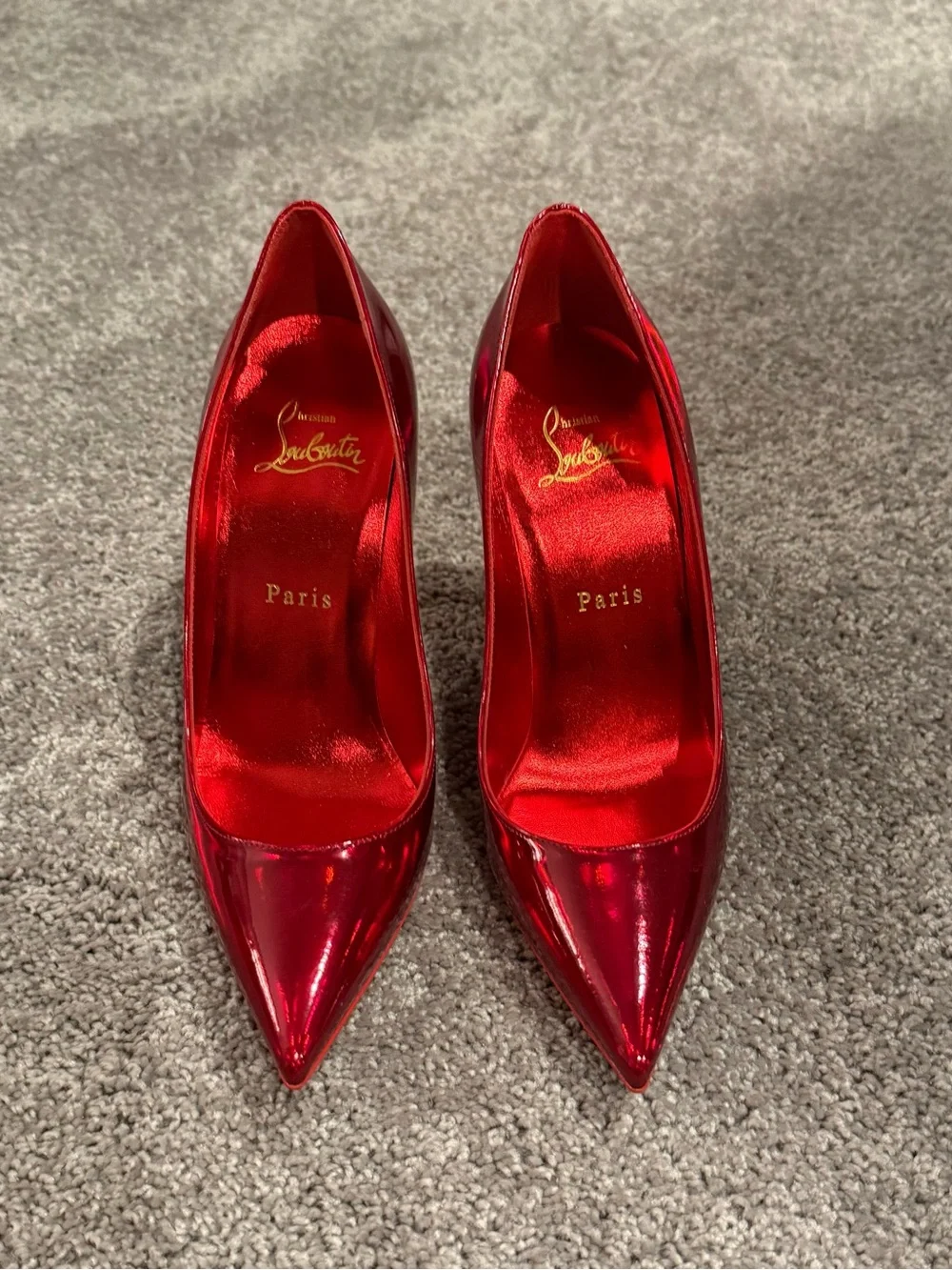 Christian Louboutin Red Patent Pointed-Toe Stiletto Pumps - Picture 3 of 8